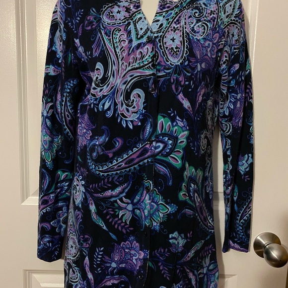 Isaac Mizrahi Live Long Floral Button Up Cardigan Sweater Cotton Blend Size XXS - Picture 5 of 11